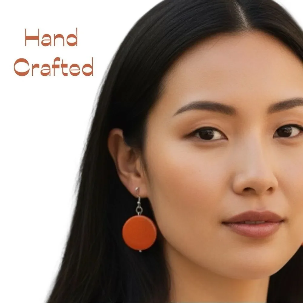 HandCrafted Iridescent Orange Disc Earrings NWT
